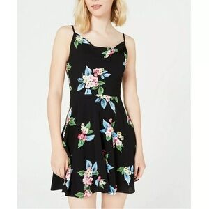 B Darlin Junior Women Black Pink Blue Floral Strap Drape Neck Mini Dress Sz 7/8